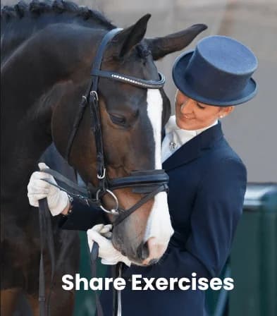 Share Exercises feature tile with a rider and horse close-up